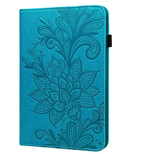 Horizontal flip design showing intricate floral embossing pattern on premium leather