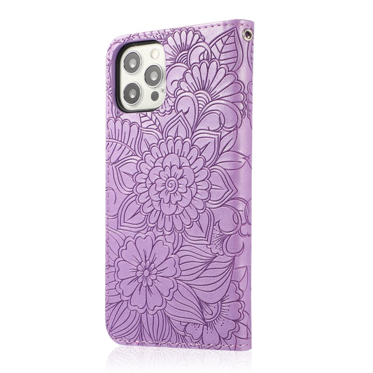 Sunflower embossed leather flip case with built-in card holder, iPhone 12 Pro Max