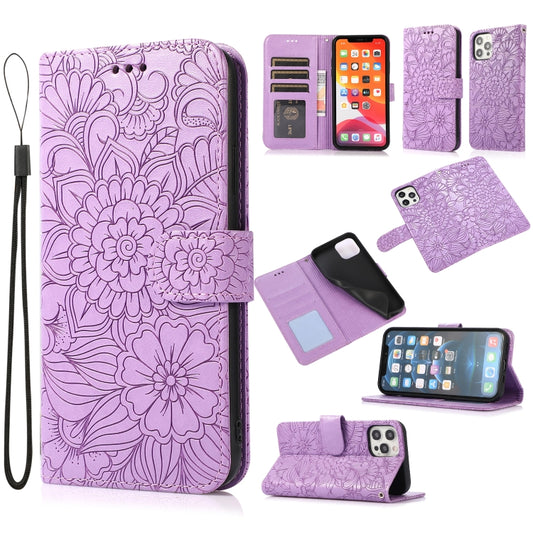 Embossed sunflower leather case for iPhone 12 Pro Max with card slots and lanyard