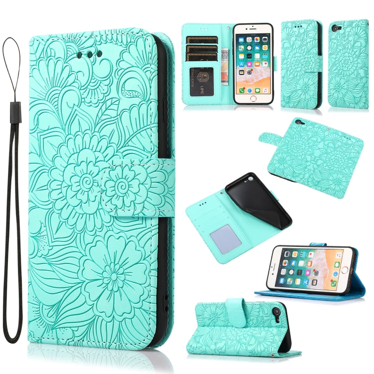 Skin Feel Embossed Sunflower Horizontal Flip Leather Case with Holder & Card Slots & Wallet & Lanyard, For iPhone 7 Plus / 8 Plus, For iPhone 7 / 8 / SE(2020)