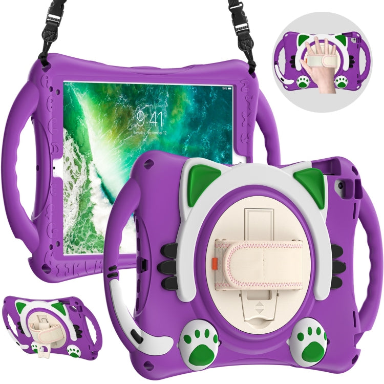 Étui de protection antichoc en EVA pour enfants, motif chat mignon, avec support, bandoulière et poignée, pour iPad 9.7 2018/2017/Air/Air 2/Pro 9.7