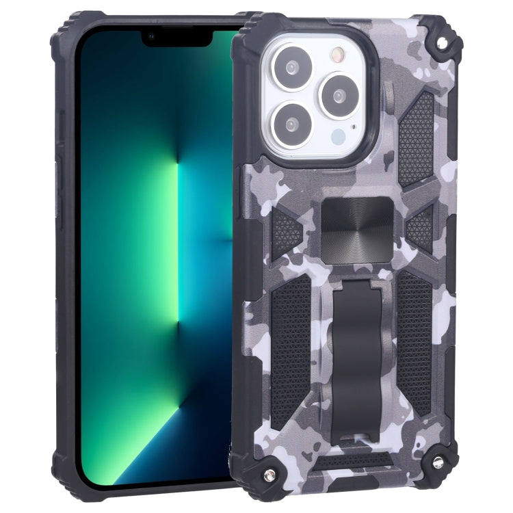 Camouflage Armor Shockproof TPU + PC Magnetic Protective Case with Holder, For iPhone 13 Pro Max, For iPhone 13, For iPhone 13 Pro