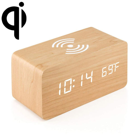 5W wooden wireless charger with LED mirror display and digital alarm clock