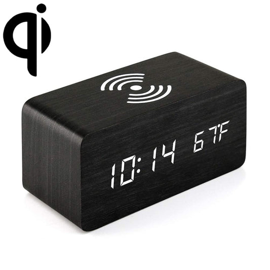 Digital mirror alarm clock wireless charger in natural wood finish