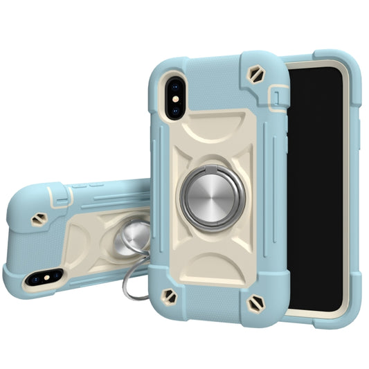 Shockproof silicone PC iPhone X XS XR case with dual-ring holder front view