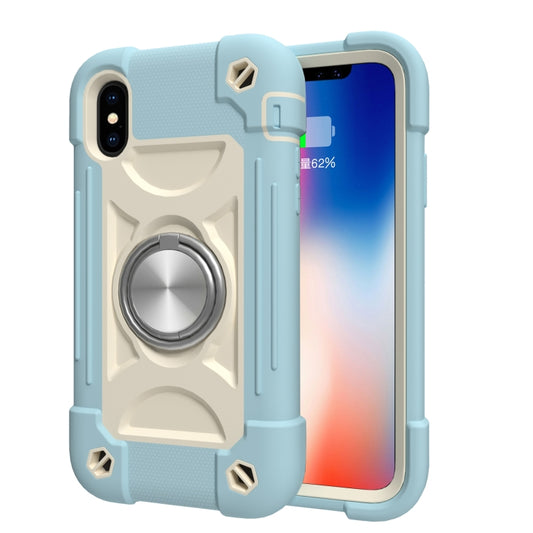 Protective iPhone case featuring reinforced corners and rotating ring stand