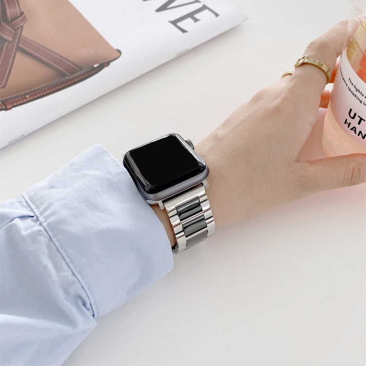 Three Beads Ceramics Steel Replacement Strap Watchband For Apple Watch Series, 7 41mm / 6 & SE & 5 & 4 40mm / 3 & 2 & 1 38mm, 7 45mm / 6 & SE & 5 & 4 44mm / 3 & 2 & 1 42mm