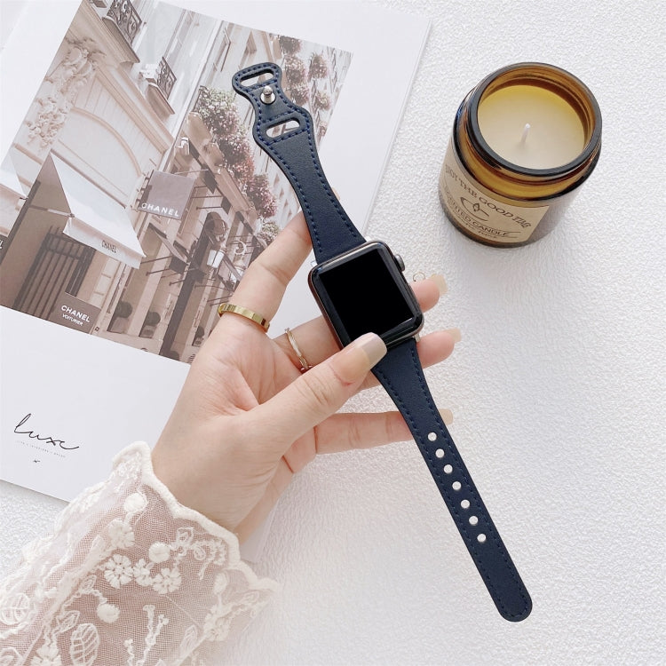 Small Waist 8-shape Reverse Buckle Leather Replacement Strap Watchband For Apple Watch Series, 7 41mm / 6 & SE & 5 & 4 40mm / 3 & 2 & 1 38mm, 7 45mm / 6 & SE & 5 & 4 44mm / 3 & 2 & 1 42mm