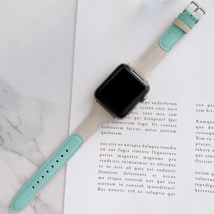 Small Waist Color Matching Leather Replacement Strap Watchband For Apple Watch Series, 7 41mm / 6 & SE & 5 & 4 40mm / 3 & 2 & 1 38mm, 7 45mm / 6 & SE & 5 & 4 44mm / 3 & 2 & 1 42mm