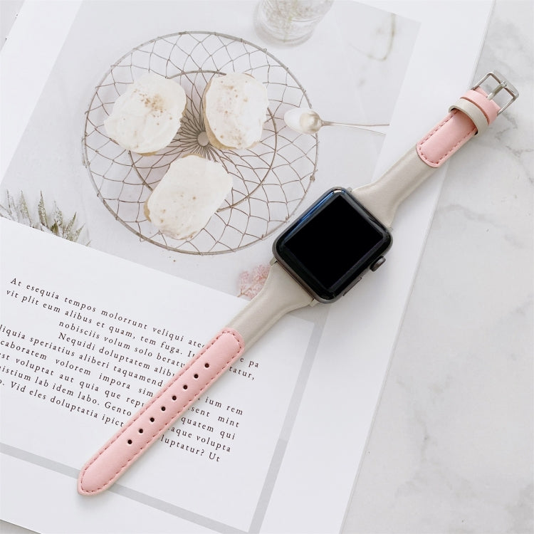 Small Waist Color Matching Leather Replacement Strap Watchband For Apple Watch Series, 7 41mm / 6 & SE & 5 & 4 40mm / 3 & 2 & 1 38mm, 7 45mm / 6 & SE & 5 & 4 44mm / 3 & 2 & 1 42mm