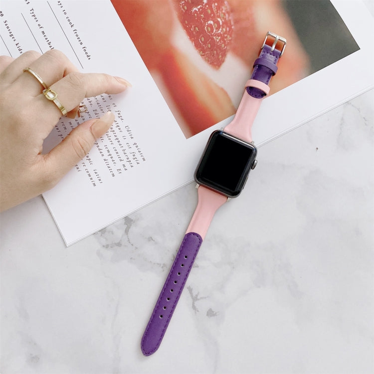 Small Waist Color Matching Leather Replacement Strap Watchband For Apple Watch Series, 7 41mm / 6 & SE & 5 & 4 40mm / 3 & 2 & 1 38mm, 7 45mm / 6 & SE & 5 & 4 44mm / 3 & 2 & 1 42mm