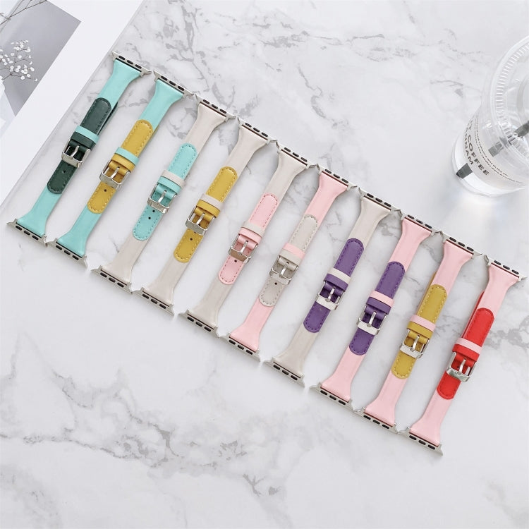 Small Waist Color Matching Leather Replacement Strap Watchband For Apple Watch Series, 7 41mm / 6 & SE & 5 & 4 40mm / 3 & 2 & 1 38mm, 7 45mm / 6 & SE & 5 & 4 44mm / 3 & 2 & 1 42mm