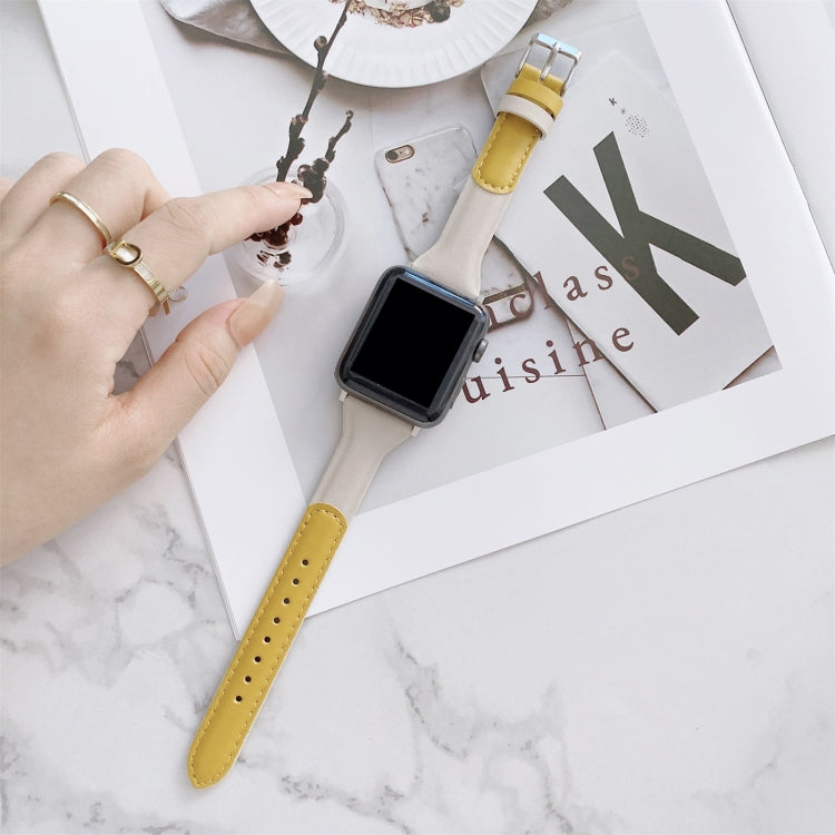 Small Waist Color Matching Leather Replacement Strap Watchband For Apple Watch Series, 7 41mm / 6 & SE & 5 & 4 40mm / 3 & 2 & 1 38mm, 7 45mm / 6 & SE & 5 & 4 44mm / 3 & 2 & 1 42mm