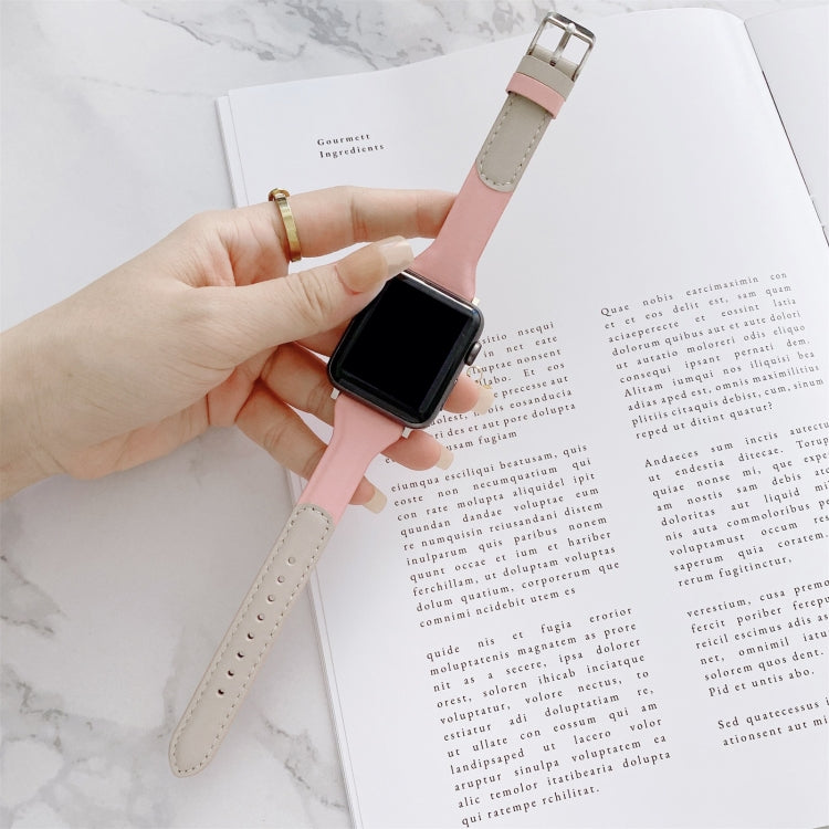 Small Waist Color Matching Leather Replacement Strap Watchband For Apple Watch Series, 7 41mm / 6 & SE & 5 & 4 40mm / 3 & 2 & 1 38mm, 7 45mm / 6 & SE & 5 & 4 44mm / 3 & 2 & 1 42mm