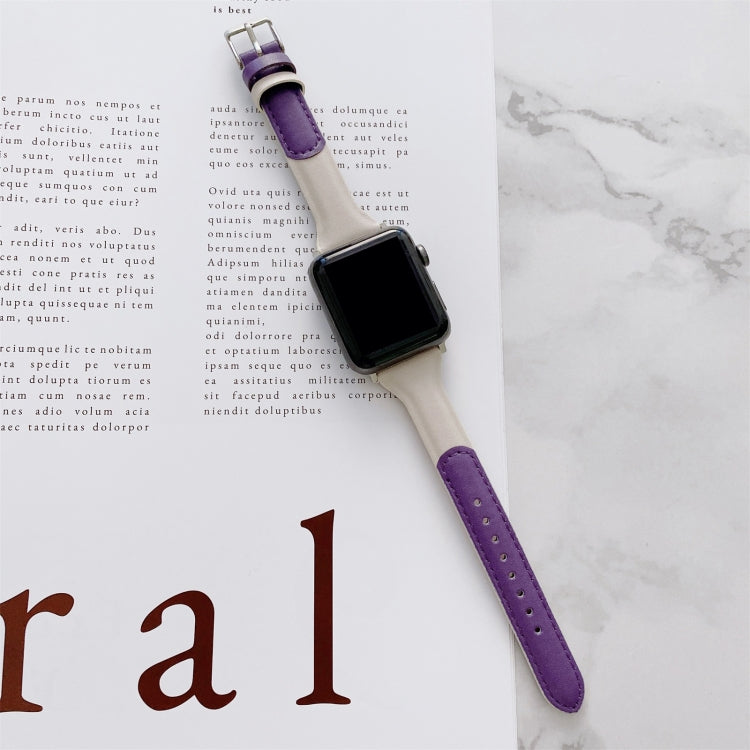 Small Waist Color Matching Leather Replacement Strap Watchband For Apple Watch Series, 7 41mm / 6 & SE & 5 & 4 40mm / 3 & 2 & 1 38mm, 7 45mm / 6 & SE & 5 & 4 44mm / 3 & 2 & 1 42mm