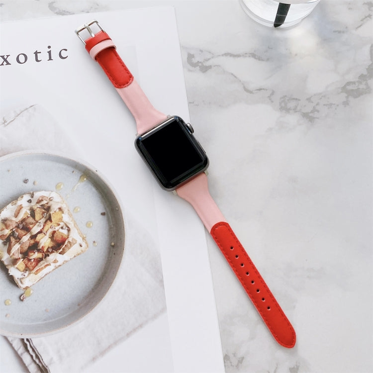 Small Waist Color Matching Leather Replacement Strap Watchband For Apple Watch Series, 7 41mm / 6 & SE & 5 & 4 40mm / 3 & 2 & 1 38mm, 7 45mm / 6 & SE & 5 & 4 44mm / 3 & 2 & 1 42mm