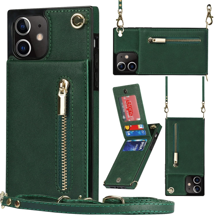 Cross-body Zipper Square TPU+PU Back Cover Case with Holder & Card Slots & Wallet & Strap, For iPhone 12 mini, For iPhone 12 / 12 Pro, For iPhone 12 Pro Max, For iPhone SE 2022 / SE 2020 / 8 / 7
