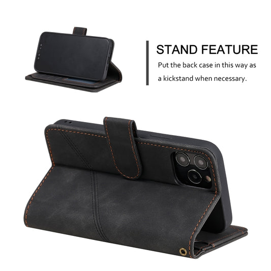 Premium PU leather iPhone case with built-in photo frame and stand functionality