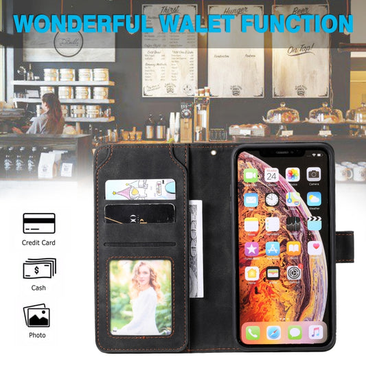 Full open display showing all card slots and wallet organization inside flip cover