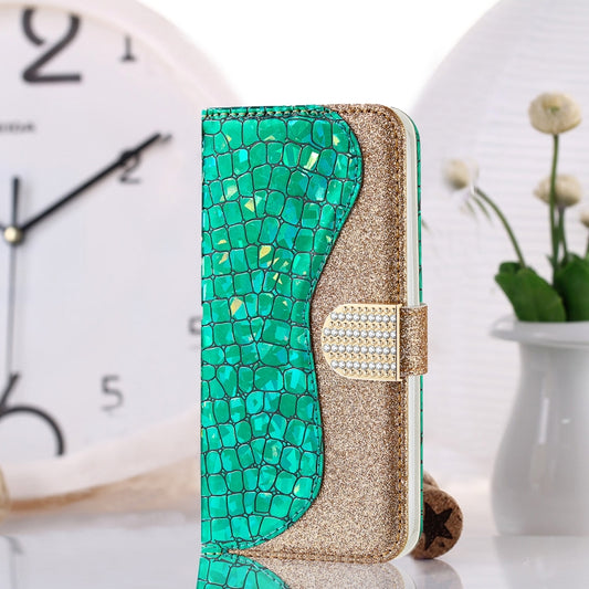 Laser glitter crocodile texture leather case iPhone 13 Pro Max with card slots and stand holder