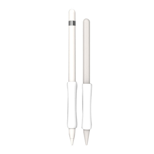 Soft silicone grip sleeve hugging Apple Pencil with ergonomic design