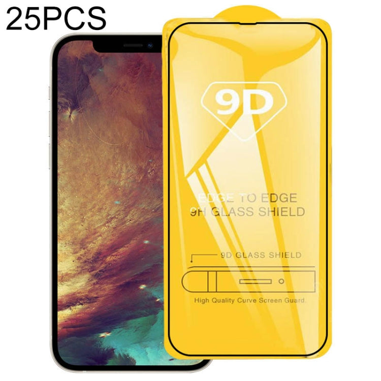For iPhone 16e / 13 / 13 Pro 25pcs 9D Full Glue Full Screen Tempered Glass Film, For iPhone 13 mini (25pcs), For iPhone 13 / 13 Pro  (25pcs), For iPhone 13 Pro Max (25pcs)
