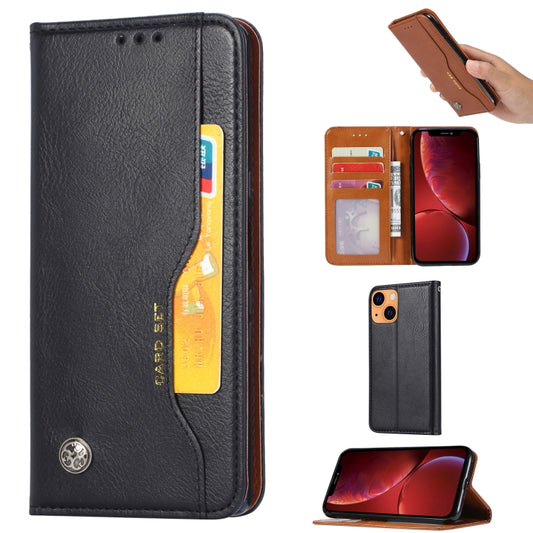 Knead texture leather iPhone 13 mini case with flip design, photo frame and card slots