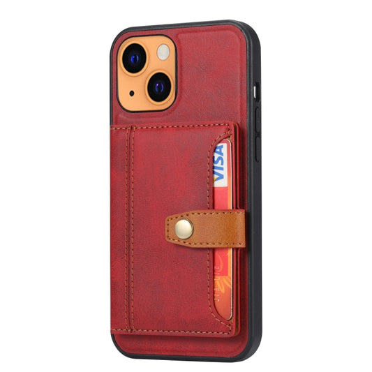 iPhone 13 mini protective case featuring genuine calfskin leather texture and dual-layer design