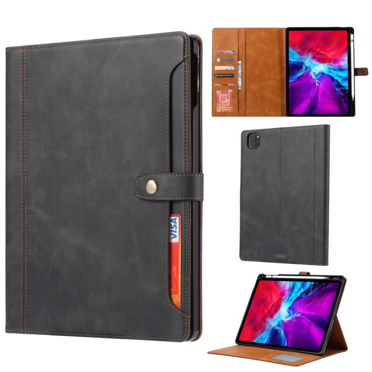 Étui à rabat horizontal en cuir de veau avec cadre photo, support, emplacements pour cartes et portefeuille, pour iPad Pro 11 pouces (2022/2021/2020), iPad Pro 12,9 pouces (2022/2021/2020), iPad Air 13 (2024/2021/2020)