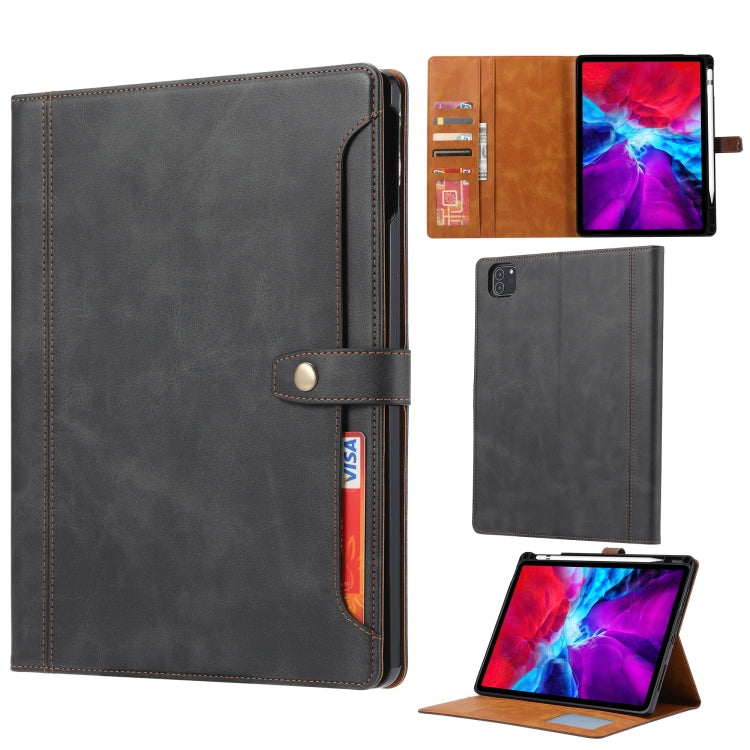 Étui à rabat horizontal en cuir de veau avec cadre photo, support, emplacements pour cartes et portefeuille, pour iPad Pro 11 pouces (2022/2021/2020), iPad Pro 12,9 pouces (2022/2021/2020), iPad Air 13 (2024/2021/2020)