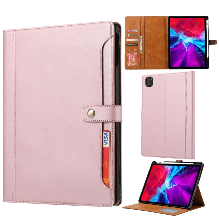 Étui à rabat horizontal en cuir de veau avec cadre photo, support, emplacements pour cartes et portefeuille, pour iPad Pro 11 pouces (2022/2021/2020), iPad Pro 12,9 pouces (2022/2021/2020), iPad Air 13 (2024/2021/2020)