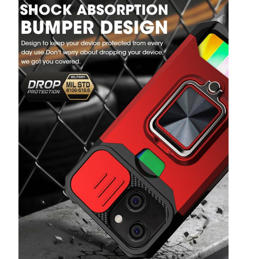 Sliding camera protection design for iPhone 13 mini with kickstand ring