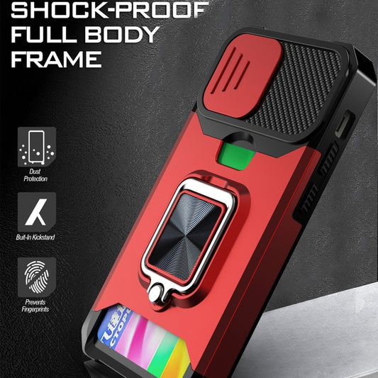 iPhone 13 mini rugged case with card storage and camera shutter detail