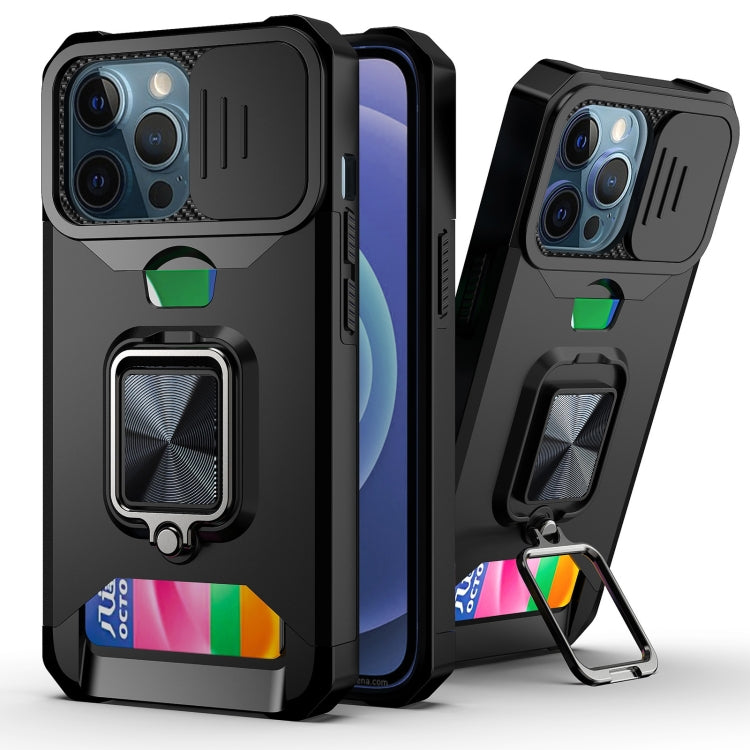 Sliding Camera Cover Design PC + TPU Shockproof Case with Ring Holder & Card Slot, For iPhone 13 mini, For iPhone 13, For iPhone 13 Pro