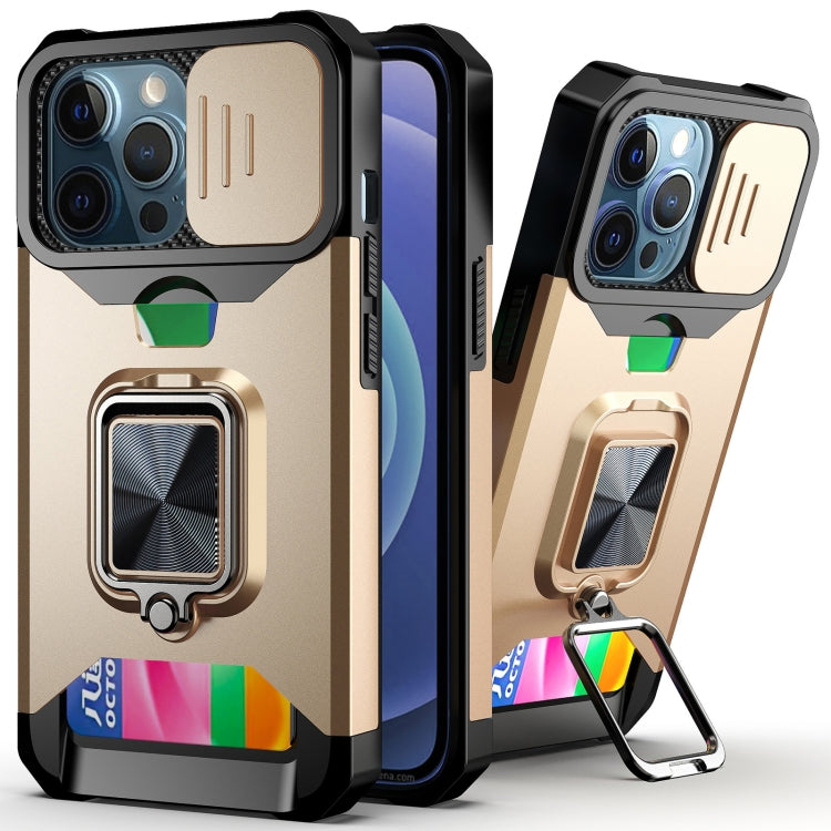 Sliding Camera Cover Design PC + TPU Shockproof Case with Ring Holder & Card Slot, For iPhone 13 mini, For iPhone 13, For iPhone 13 Pro