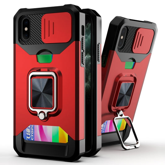 Sliding camera cover shockproof iPhone case with ring holder and card slot