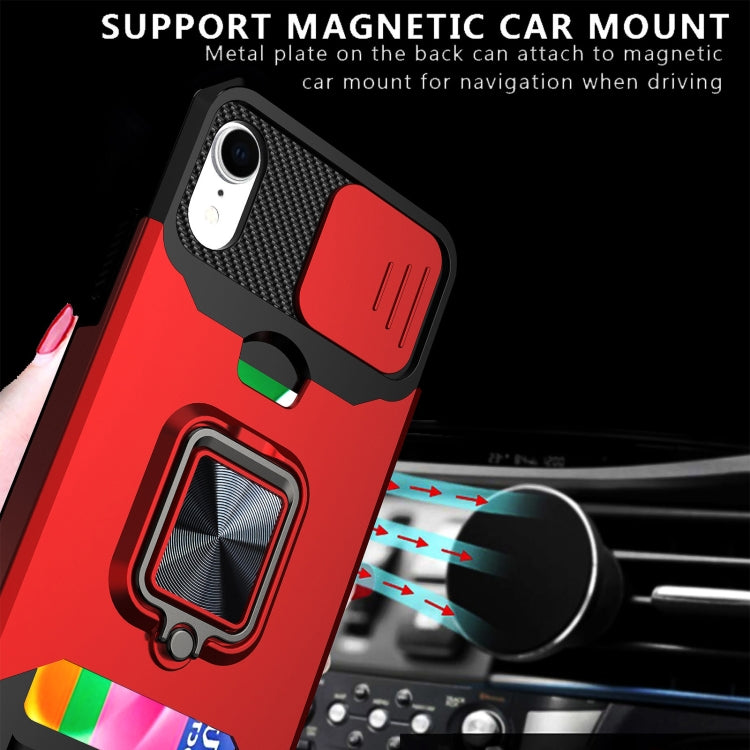 Sliding Camera Cover Design PC + TPU Shockproof Case with Ring Holder & Card Slot, For iPhone XS / X, For iPhone XR, For iPhone 11 Pro