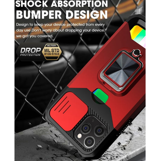 iPhone 11 Pro Max dual-layer case with rotating ring stand and built-in card storage