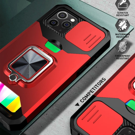 Black shockproof iPhone 11 Pro Max case with metal ring holder and camera protection