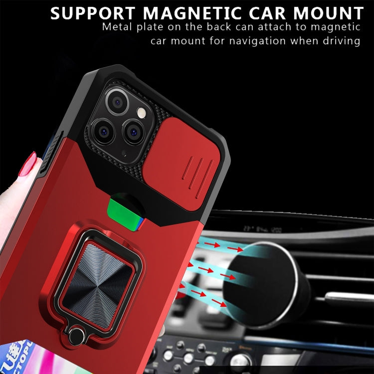 Sliding Camera Cover Design PC + TPU Shockproof Case with Ring Holder & Card Slot, For iPhone 11 Pro Max, For iPhone 12 / 12 Pro, For iPhone 12 Pro Max