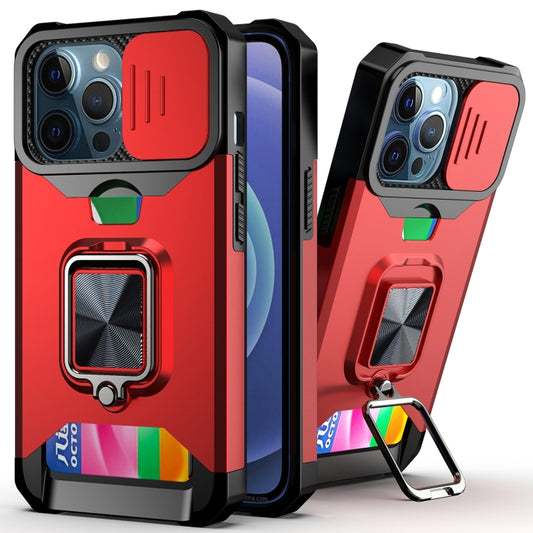 iPhone 13 Pro Max shockproof case with sliding camera cover and ring holder