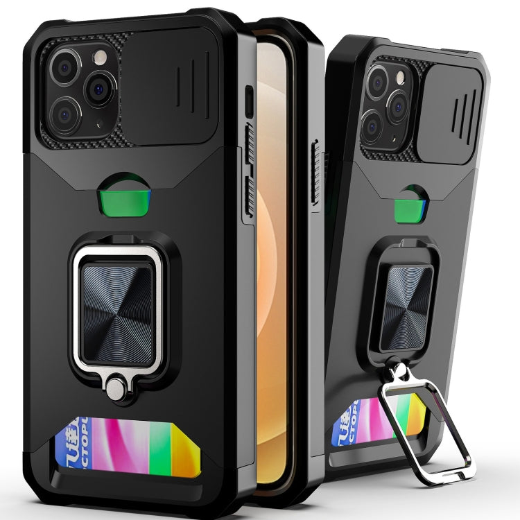 Sliding Camera Cover Design PC + TPU Shockproof Case with Ring Holder & Card Slot, For iPhone 11 Pro Max, For iPhone 12 / 12 Pro, For iPhone 12 Pro Max