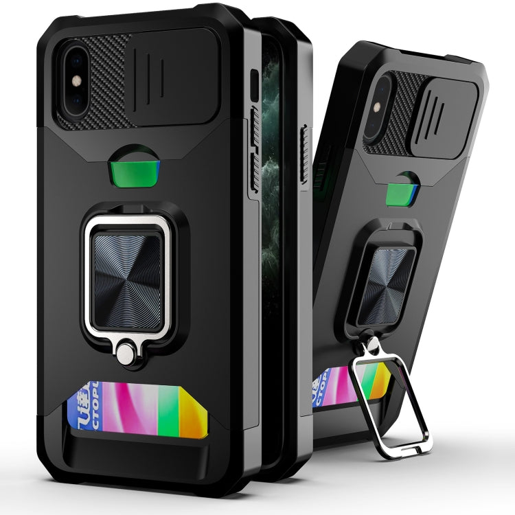 Sliding Camera Cover Design PC + TPU Shockproof Case with Ring Holder & Card Slot, For iPhone 13 Pro Max, For iPhone 11, For iPhone XS Max