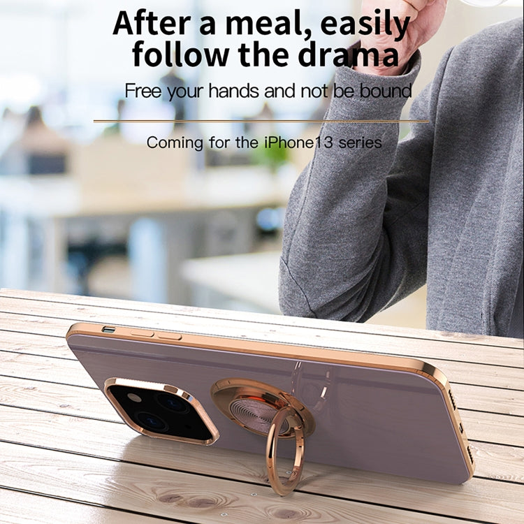 6D Electroplating Full Coverage Silicone Protective Case with Magnetic Ring Holder, For iPhone 13 Pro Max