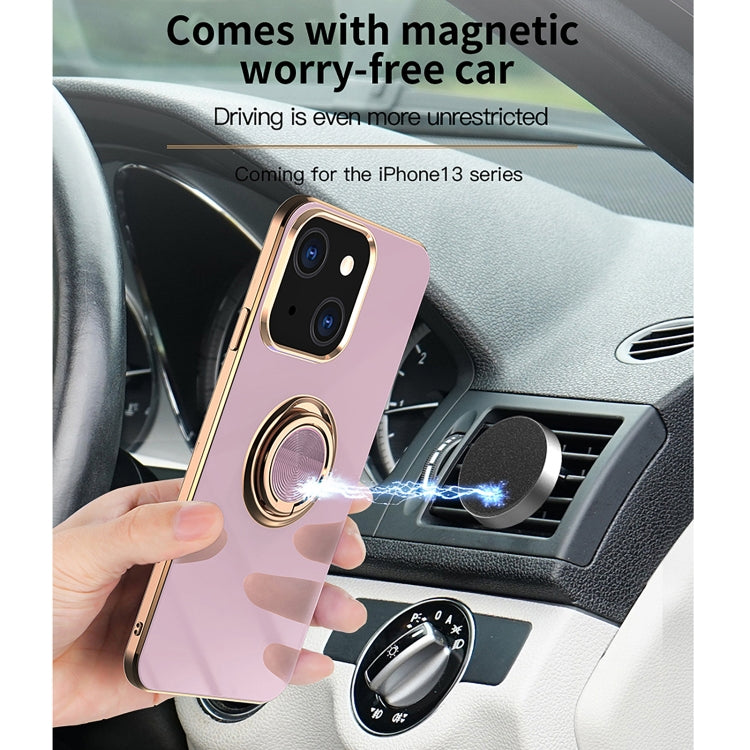 6D Electroplating Full Coverage Silicone Protective Case with Magnetic Ring Holder, For iPhone 13 Pro Max