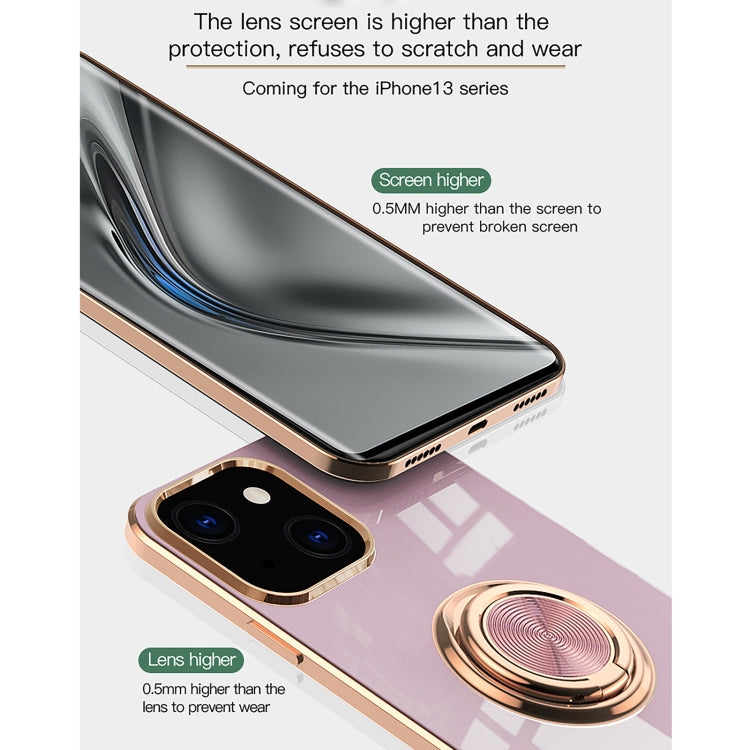 6D Electroplating Full Coverage Silicone Protective Case with Magnetic Ring Holder, For iPhone 13 Pro Max