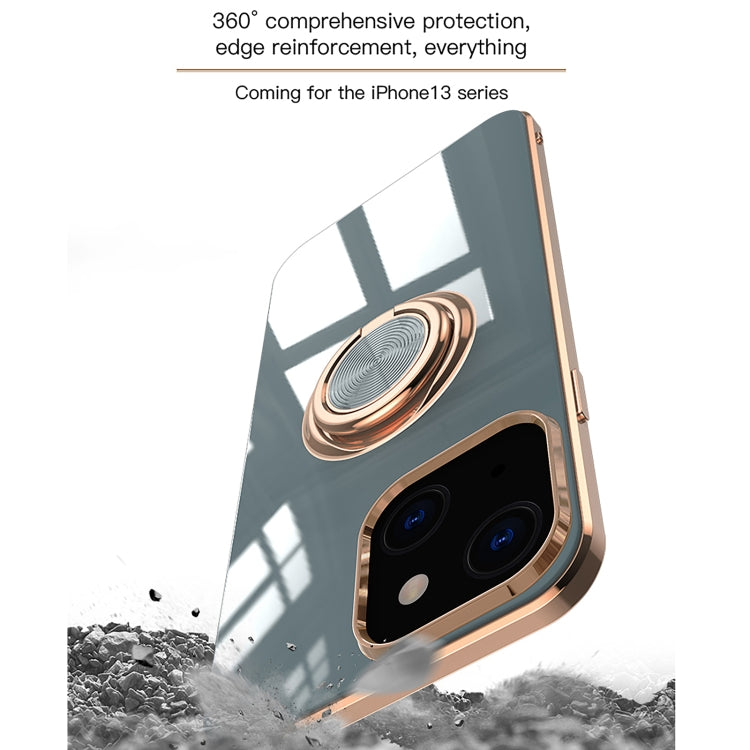 6D Electroplating Full Coverage Silicone Protective Case with Magnetic Ring Holder, For iPhone 13 Pro Max