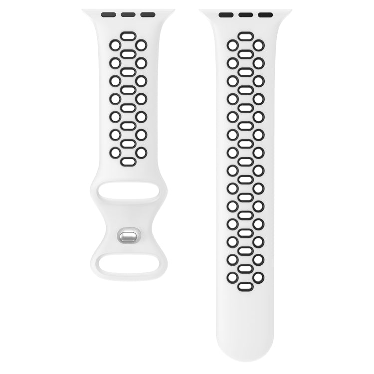 Two-color 8-buckle Silicone Replacement Strap Watchband For Apple Watch Series, 7 41mm / 6 & SE & 5 & 4 40mm / 3 & 2 & 1 38mm, 7 45mm / 6 & SE & 5 & 4 44mm / 3 & 2 & 1 42mm