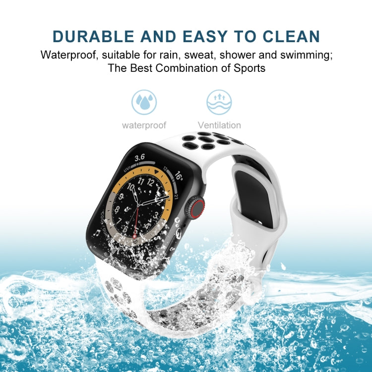 Two-color 8-buckle Silicone Replacement Strap Watchband For Apple Watch Series, 7 41mm / 6 & SE & 5 & 4 40mm / 3 & 2 & 1 38mm, 7 45mm / 6 & SE & 5 & 4 44mm / 3 & 2 & 1 42mm
