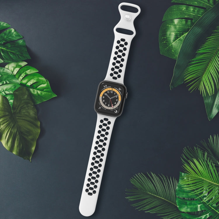 Two-color 8-buckle Silicone Replacement Strap Watchband For Apple Watch Series, 7 41mm / 6 & SE & 5 & 4 40mm / 3 & 2 & 1 38mm, 7 45mm / 6 & SE & 5 & 4 44mm / 3 & 2 & 1 42mm